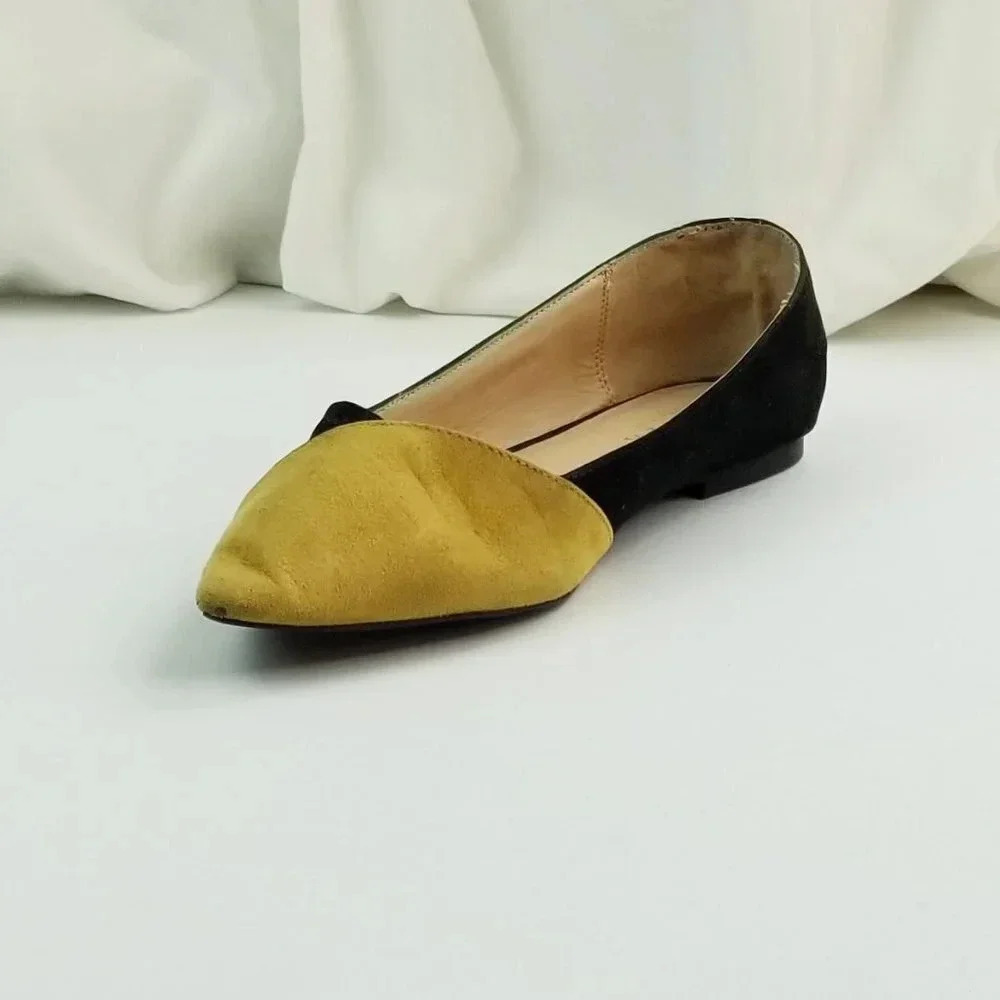Zara Trafaluc Sz 37 (US 7-7.5) Dijon Yellow Black Green Suede Pointed Toe Flats
